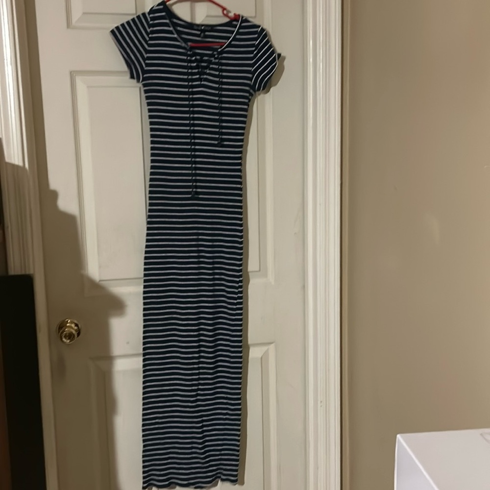Women’s blue and white striped maxi dress